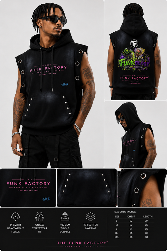 THE FUNKOLOGY Unisex Vintage Wash Sun Fade Sleeveless Hoodie